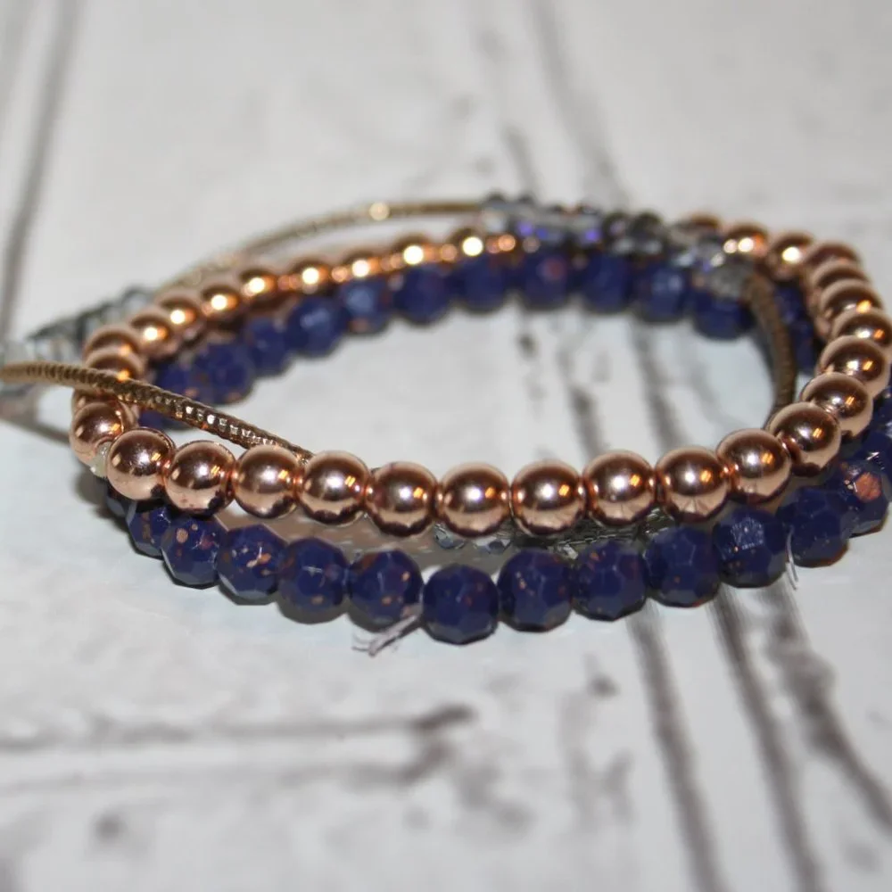 Beautiful blue and gold beaded bracelet set 7